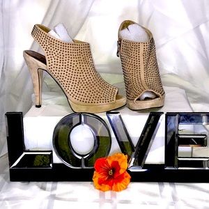 Sueded Leather Sling-Backs w/ Gold Metallic Accent